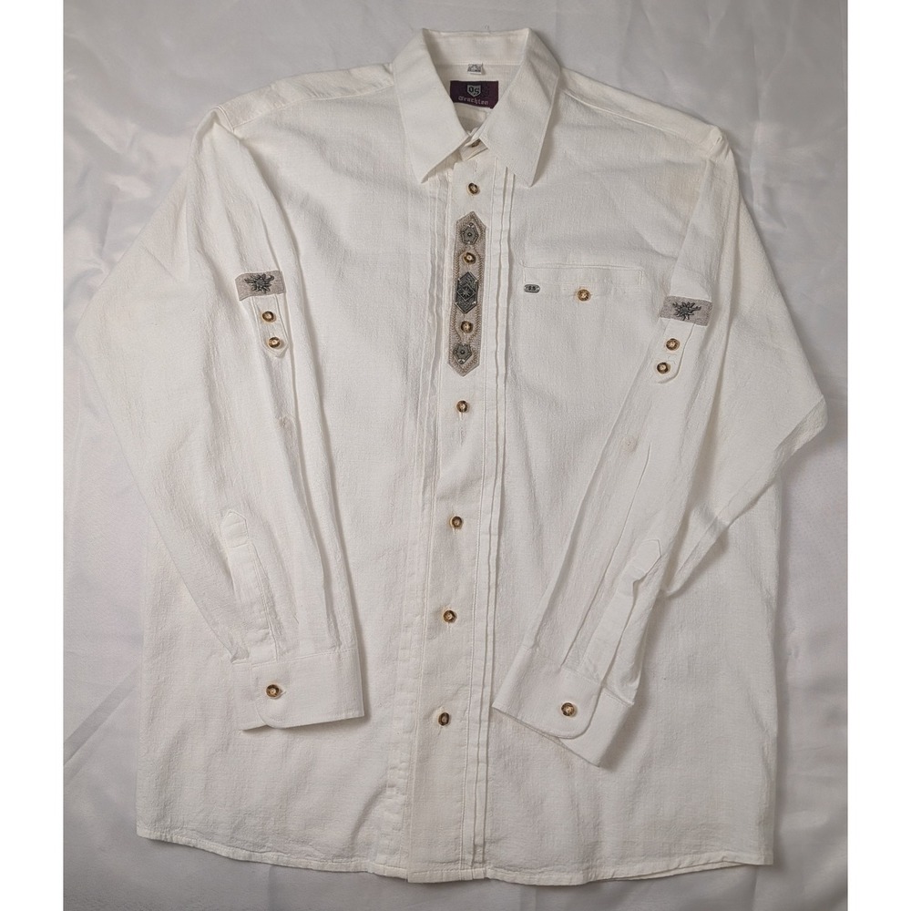 OS Trachten Mens Shirt XXL White Oktoberfest Long Sleeve Button Up